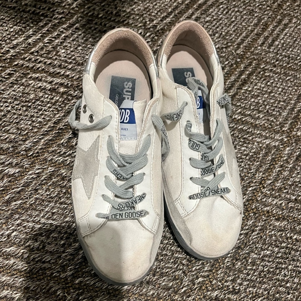 Golden Goose Cream Sneakers with Gray Laces